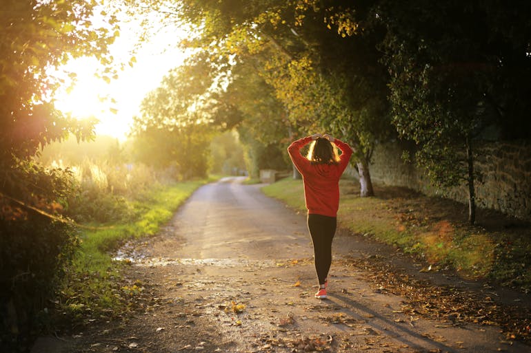 Woman walking in the morning