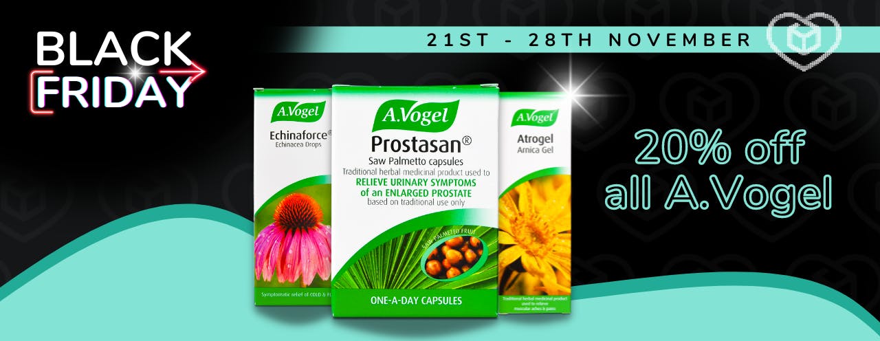 A.Vogel natural herbal medicinal capsules, drops and gels on a black background