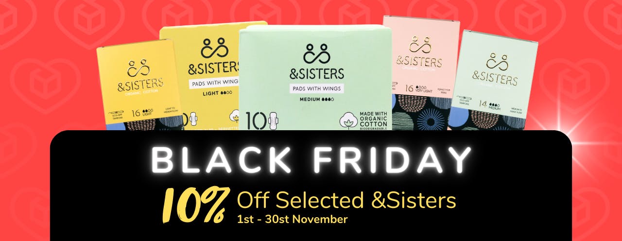 White text on black background saying: 'Black Friday Sale, up to 10% off &Sisters at medino.com'