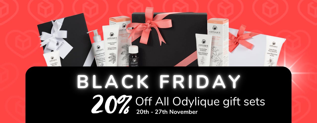 White text on black background saying: 'Black Friday Sale, up to 20% off The Odylique at medino.com'