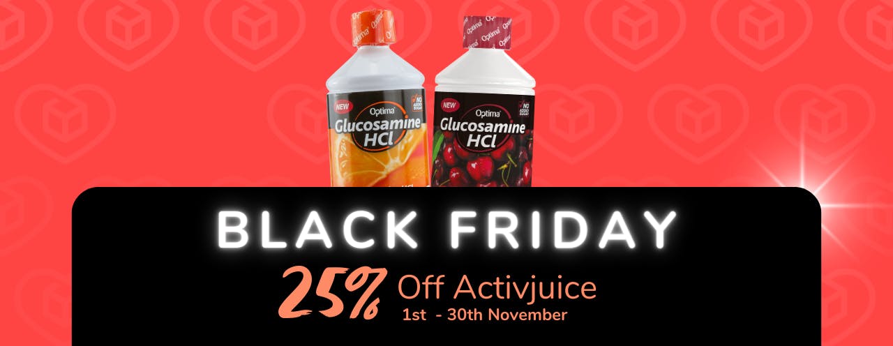 White text on black background saying: 'Black Friday Sale, up to 25% off Activjuice at medino.com'