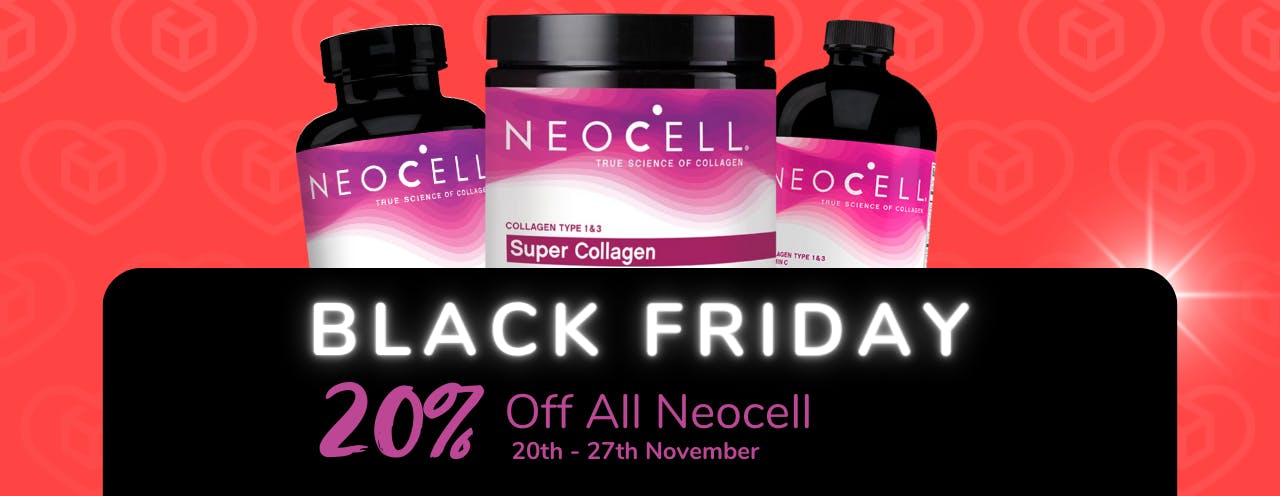White text on black background saying: 'Black Friday Sale, up to 20% off The Neocell at medino.com'