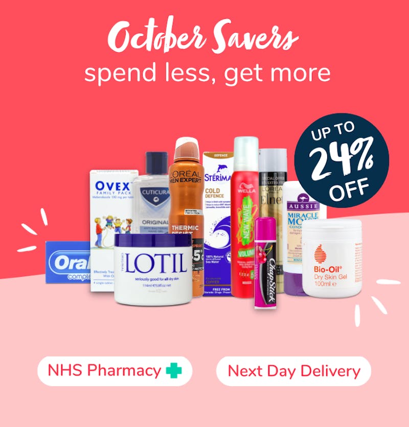 Selection of pharmacy products for October saving campaign