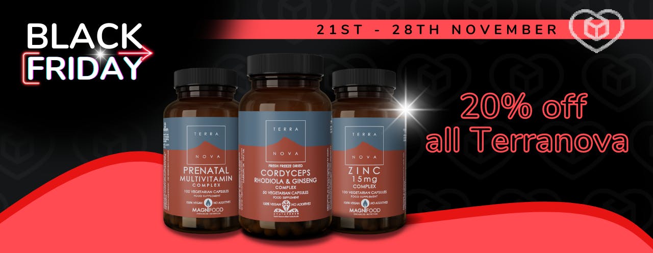 Three Terranova supplements on a black background