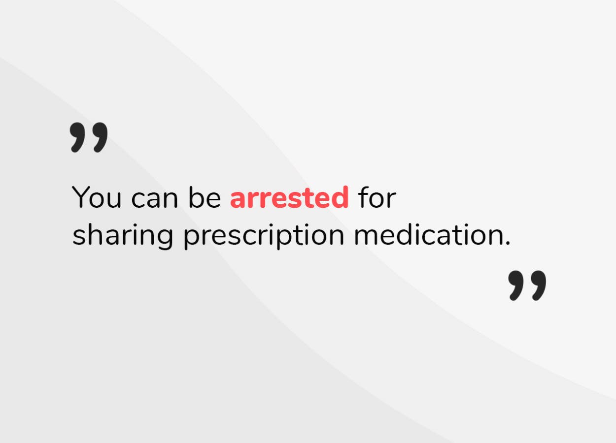 Image with text quote from legal expert saying: 'You can be arrested for sharing prescription medication'