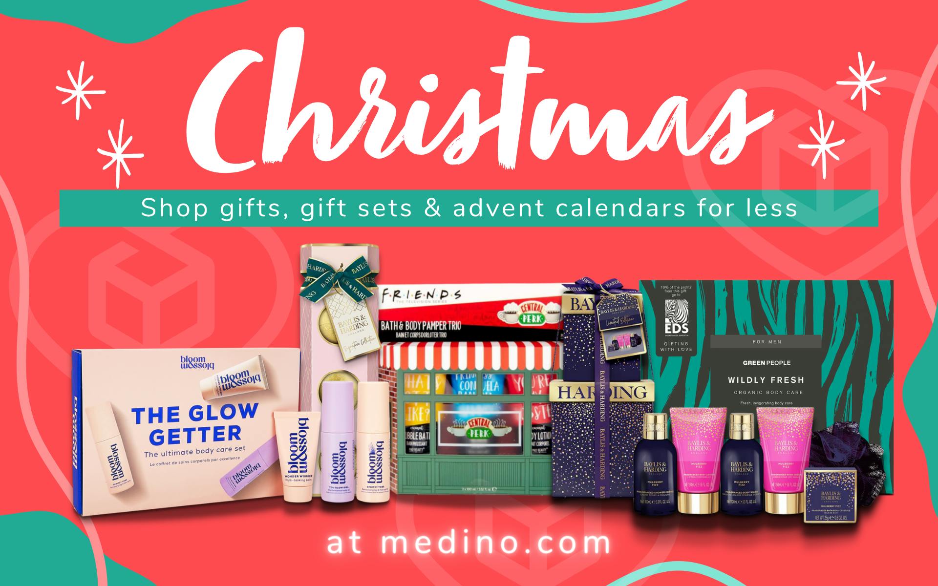 Header announcing Christmas gift products and offers at medino
