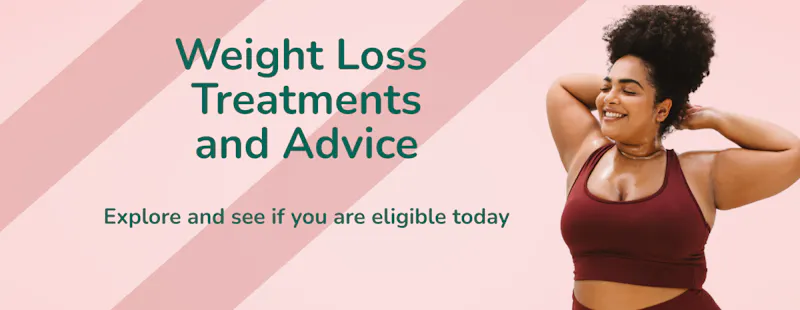 Text saying Weight loss treatments and advice available, on a light background.