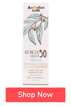 Australian Gold Botanical SPF50 Tinted Face Lotion Fair to Light 88ml with button ‘shop now’