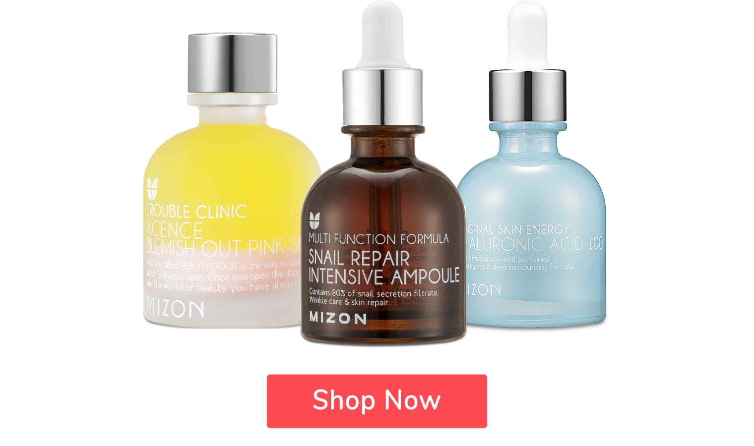 mizon korean skincare and a button saying 'shop now'