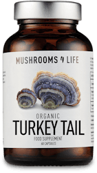 A bottle of mushrooms for life organic turkey tail 60 capsules