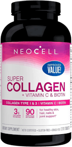 A bottle of neocell collagen with vitamin C and biotin