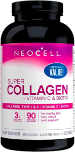 A bottle of neocell collagen with vitamin C and biotin