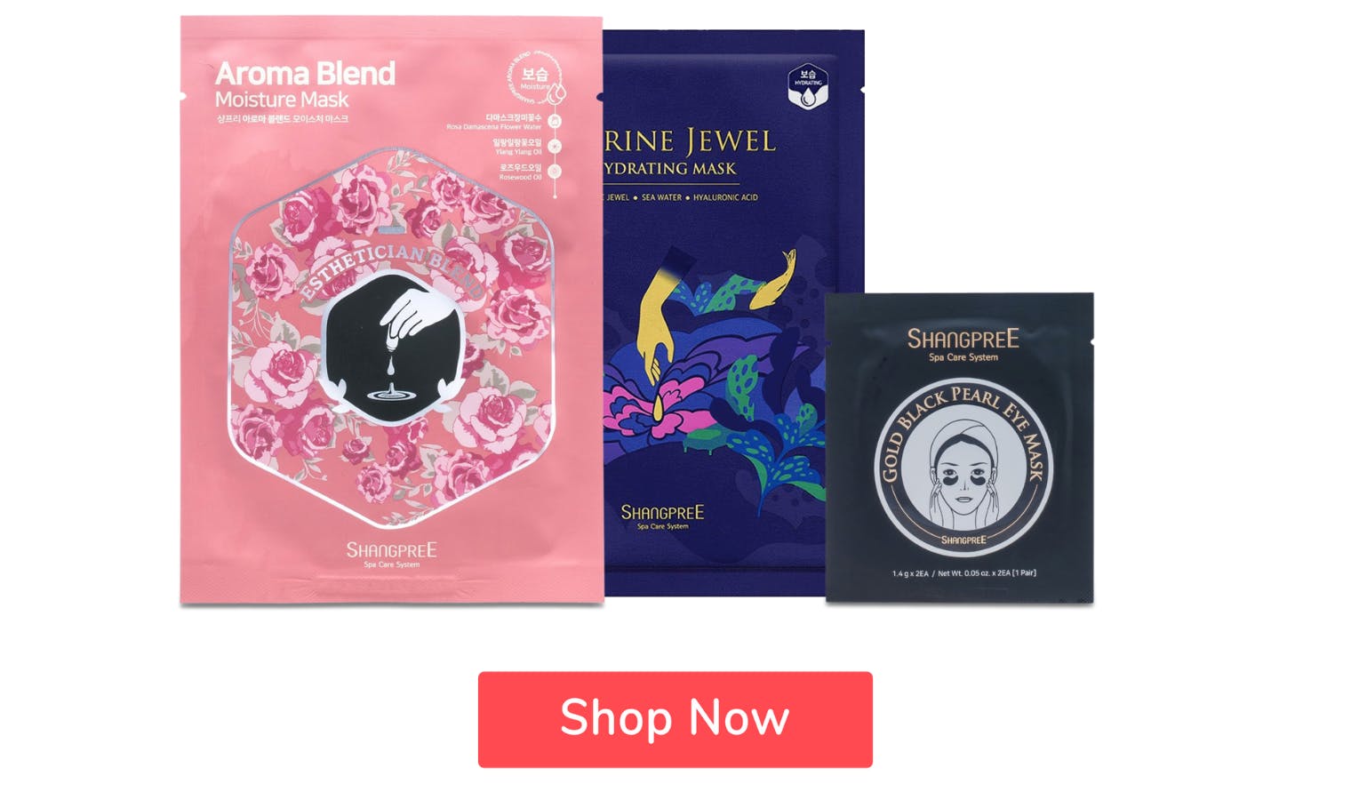 Shangpree korean skincare and a button saying 'shop now'