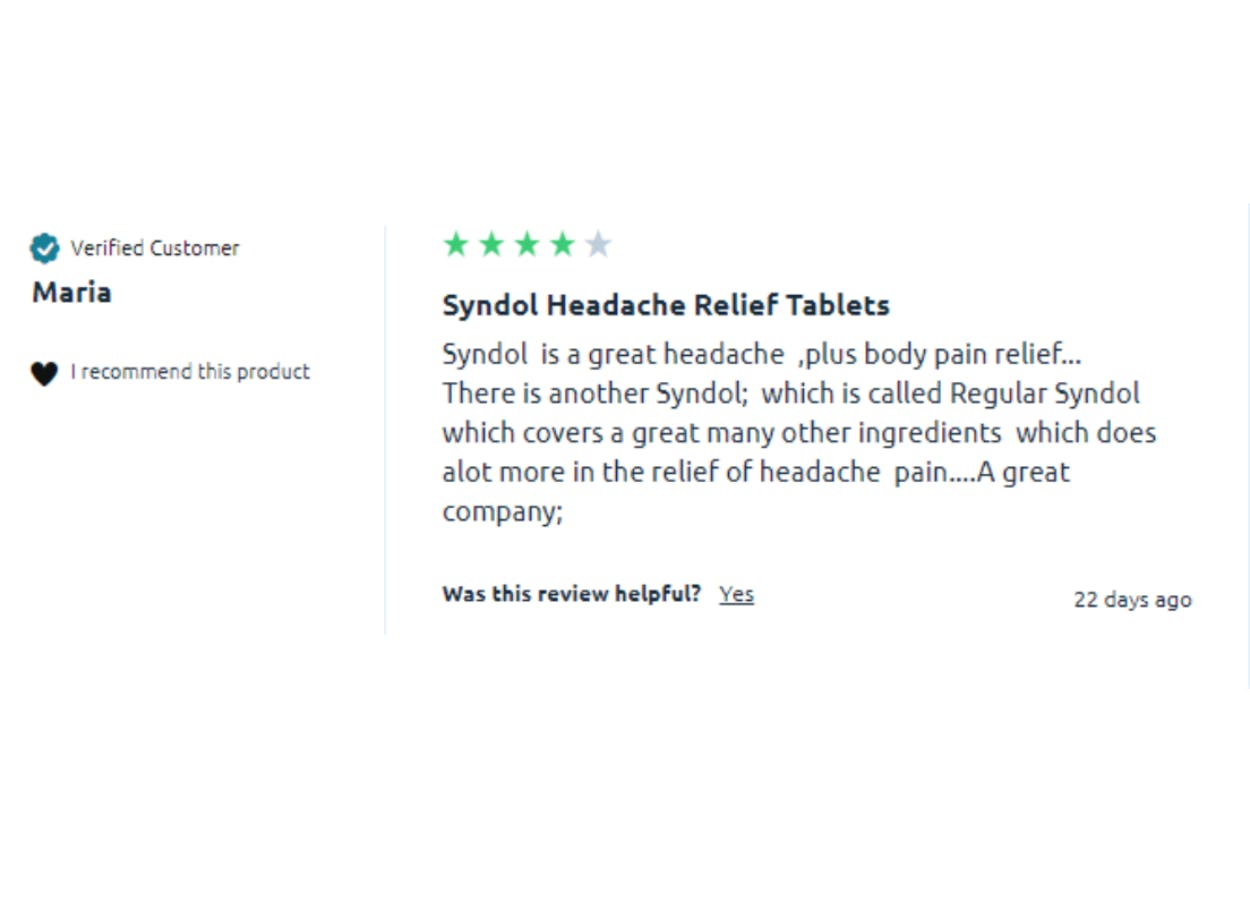 4-star review of Syndol, a pain relief medication, from a verified customer on Trustpilot