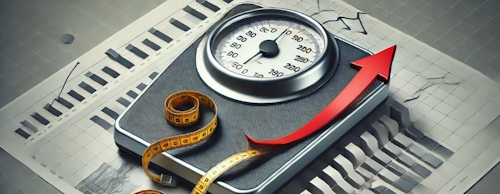 Set of scales and arrows representing search trends around weight management